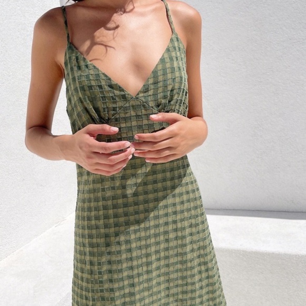 Lisa Says Gah Christy Slip Dress in Green Gingham